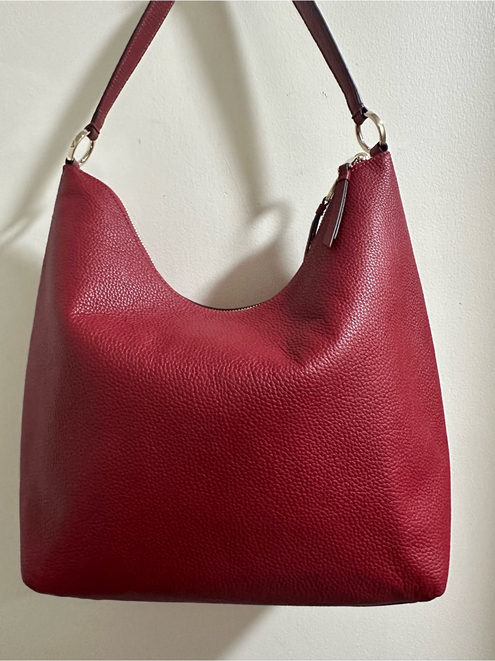 kate spade Red Pebbled Leather Shoulder Hobo Bag with Hold Hardware - Picture 4 of 16